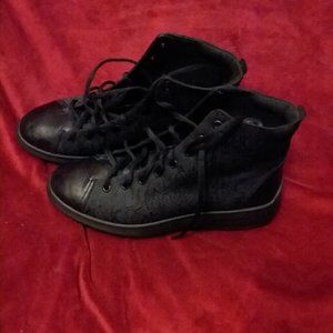 Ecco Danish Design High Top Sneakers Women 39 US 8 Black Leather Floral Shoe